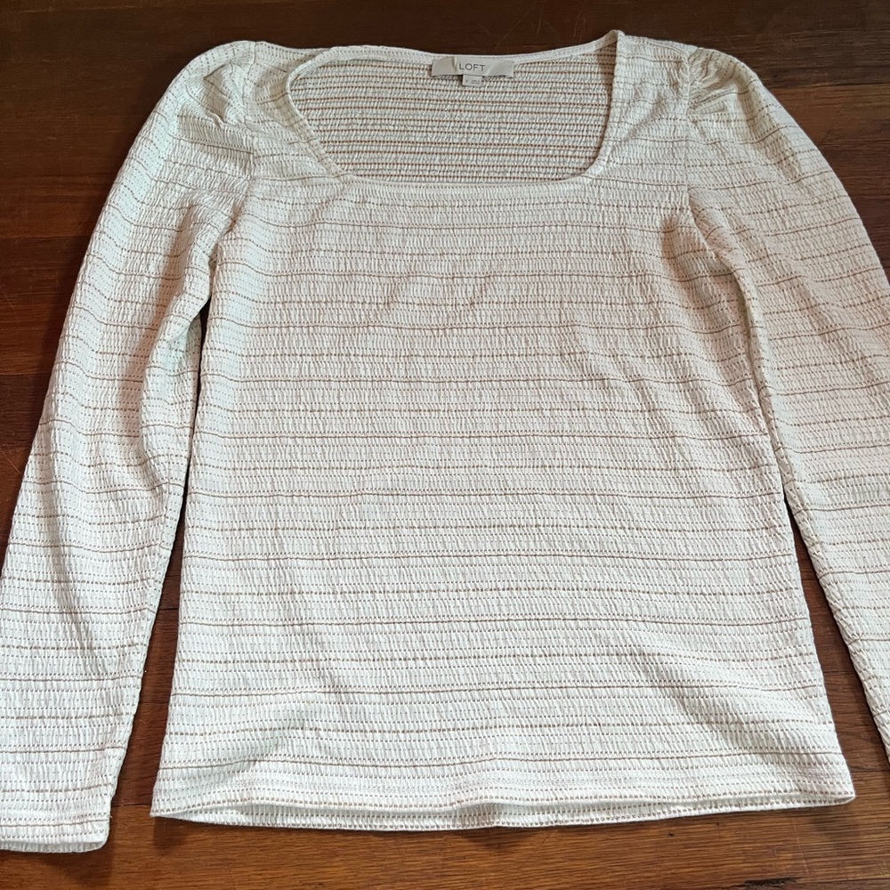 LOFT Cream Textured Long Sleeve Top